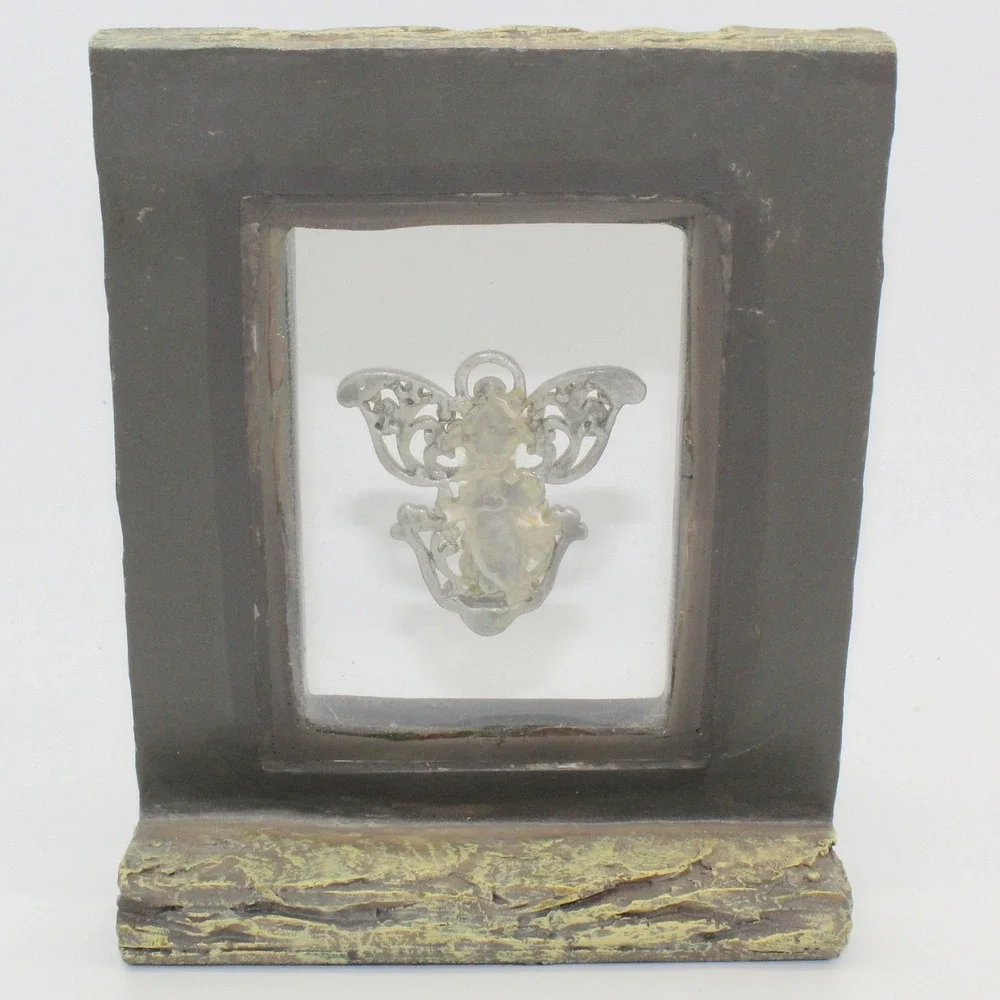Shadow Box Angel Filigree Crystal Ornate Resin Frame 5.5in Bronze Gold Silver
